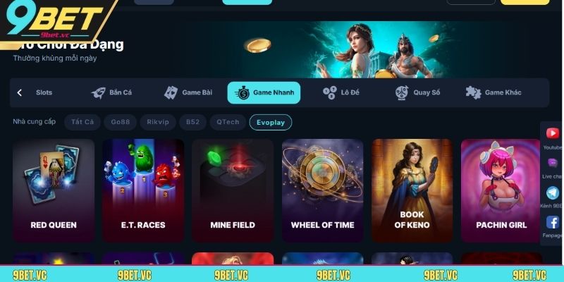 Top những trò chơi Game Nhanh 9BET được ưa chuộng nhất hiện nay